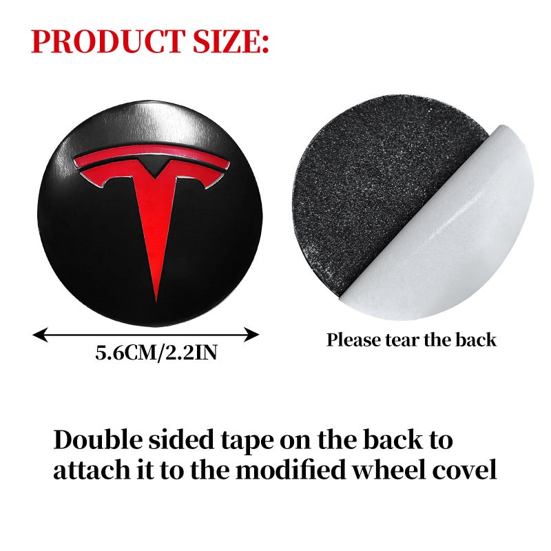Knomix 4 عبوات من الألومنيوم المقاوم للماء لغطاء العجلة ملصق شعار مركزي لطراز Tesla 3 موديل Y 56 مم Hubcaps غطاء حافة العجلة (خلفية سوداء غير لامعة + شعار أحمر) - Image 5
